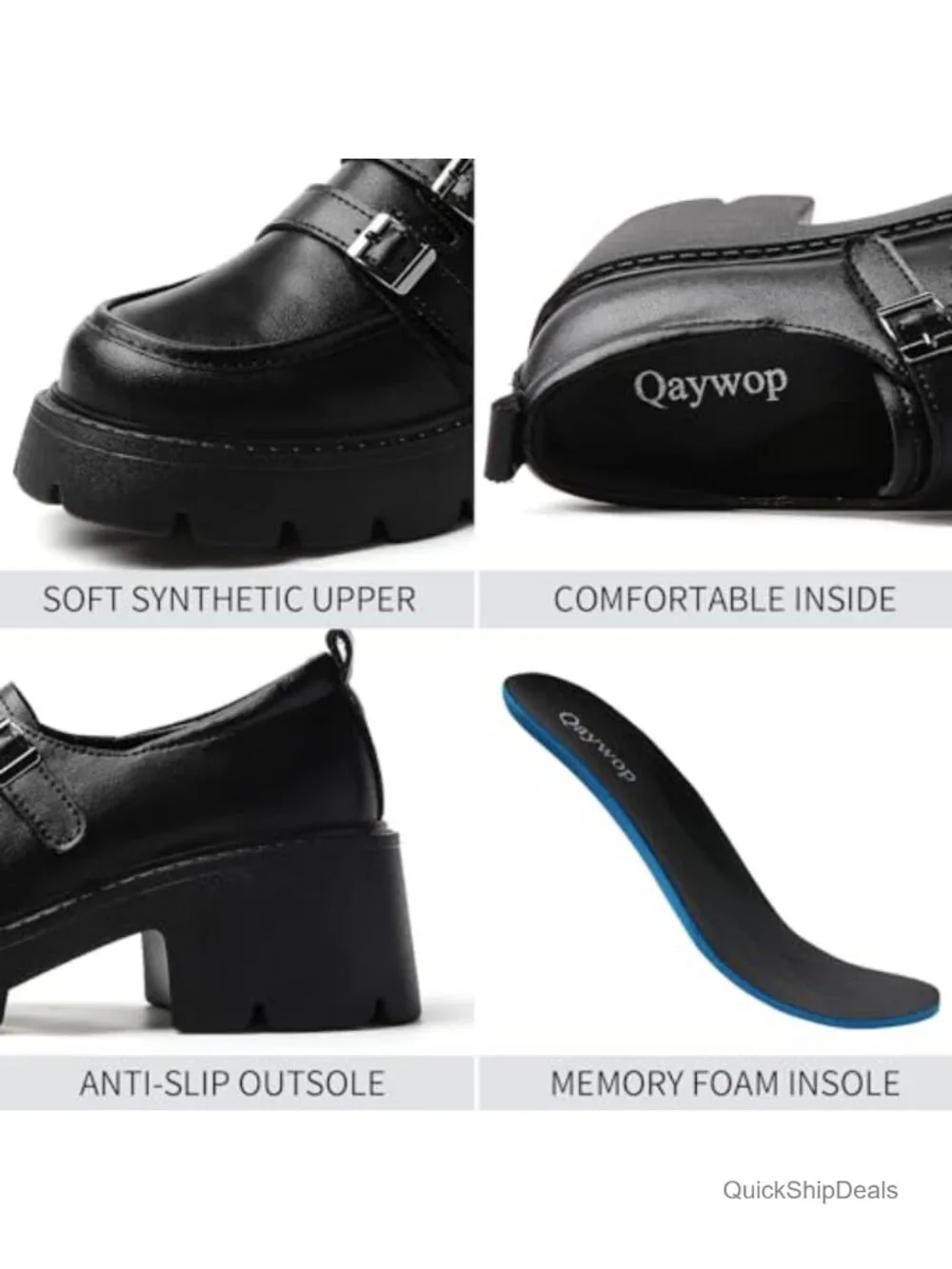 Women's Chunky Platform Loafers Double Buckle Monk Strap Slip On Lug Sole
